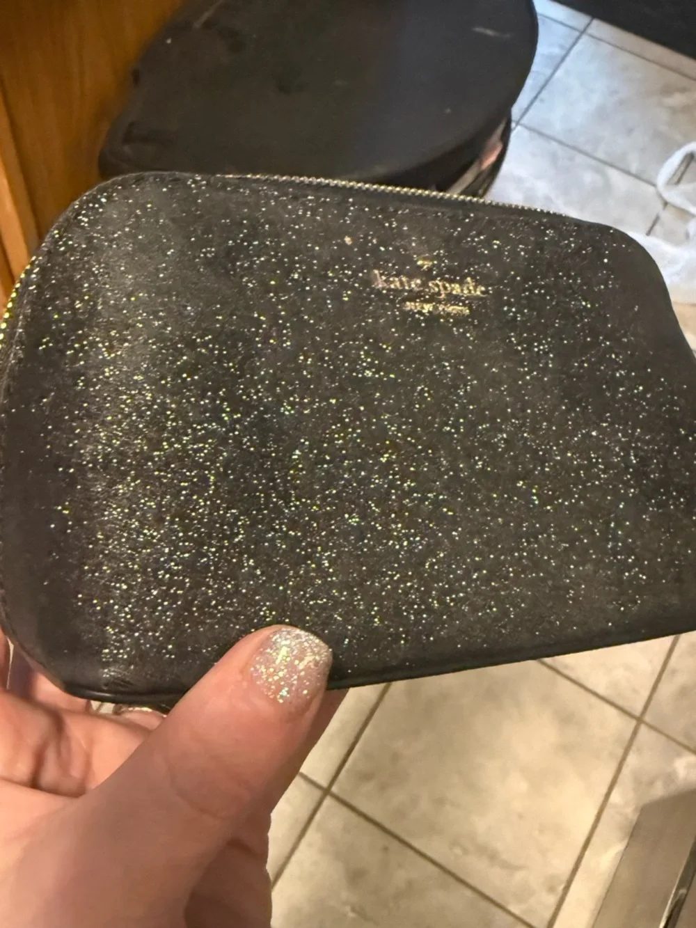 Kate Spade New York Dome Shimmery Glitter Fabric Small Cosmetic Bag